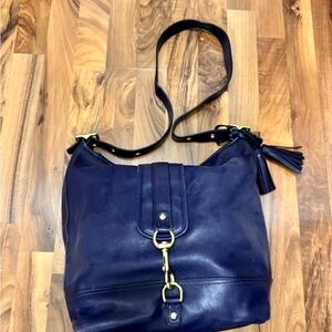 Coach Navy Leather Bag with Gold Accents
